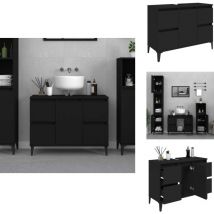 Meuble d'évier noir 80x33x60 cm bois d'ingénierie - Armoire De Salle De Bain - Meuble Vasque - Meuble Sous Évier - Rangement Salle De Bain - Meuble