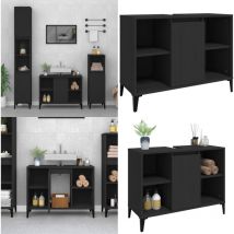 Meuble d'évier noir 80x33x60 cm bois d'ingénierie - Armoire De Salle De Bain - Meuble Vasque - Meuble Sous Évier - Rangement Salle De Bain - Meuble