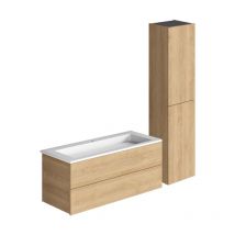 Burgbad - Pack meuble vasque 80 cm Cosmo chêne + colonne