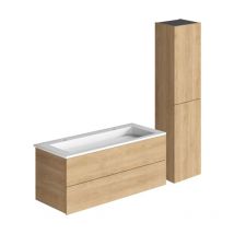 Burgbad - Meuble double vasque 120 cm Cosmo chêne cachemire + colonne