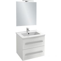 Meuble vasque 60 cm Jacob Delafon Ola Up blanc brillant avec miroir et spot