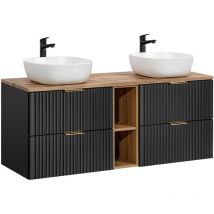 Petits-meubles - Meuble double vasque 140cm 2 niches Adriel Noir et Bois