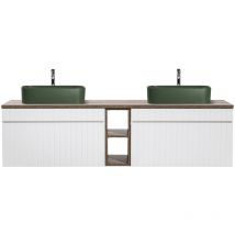 Petits-meubles - Meuble double vasque 180cm 2 niches Zelie Blanc Bois et Vert