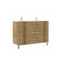 TMM - Meuble double vasque 3 tiroirs 120 cm Chêne Rustique - lana - l 121.5 x l 47 x h 88 cm