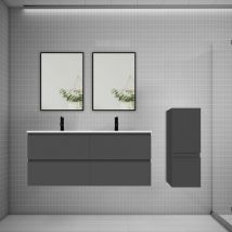 Biubiubath - Ensemble 2 meubles Anthracite et vasques L.120cm 4 tiroirs + colonne + lavabo + 2xmiroir-suspendu