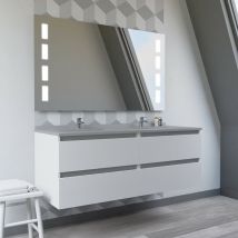 Arlequin - Meuble double vasque 140 cm avec miroir Prestige- Vasque Gris- Traverses Gris