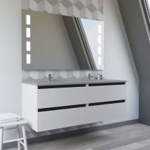 Arlequin - Meuble double vasque 140 cm avec miroir Prestige- Vasque Gris- Traverses Noir