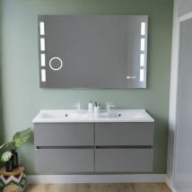 Cuisibane - Meuble double vasque inox 120 cm rosinox + miroir led Excellence- Gris- Plan vasque en Résine