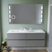 Meuble double vasque inox 140 cm rosinox + miroir led Excellence- Gris- Plan vasque en