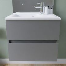 Cuisibane - Hângende BadezimmerMˆbel komplett aus Edelstahl 60 cm rosinox - Grau - Waschbeckenoberseite aus Harz