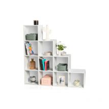 Idmarket - Meuble de rangement en escalier liam 4 niveaux bois blanc + fond blanc