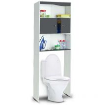Meuble étagère wc 2 portes effet bois