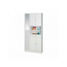 Meuble haut de SDB 5 portes 1 tiroir avec miroir Blanc - BOBU - L 82 x l 32 x H 180 cm