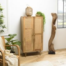 Isa - Meuble haut marron 2 portes bois de manguier cannage couleur naturelle