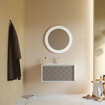 Meuble Lavabo 80Cm Avec Tiroir Gris Cendré Et Miroir Rond Miami