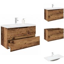 Meuble lavabo avec bassin et robinet intégrés vieux bois - Meuble Avec Vasque Intégrée - Meubles Avec Vasques Intégrées - Armoire Lavabo De Salle De