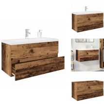 Meuble lavabo avec bassin et robinet intégrés vieux bois - Meuble Avec Vasque Intégrée - Meubles Avec Vasques Intégrées - Armoire Lavabo De Salle De