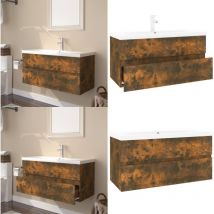 Meuble lavabo avec bassin intégré Chêne fumé Bois d'ingénierie - Meuble Lavabo - Meuble Salle De Bain - Vanity Unit - Meubles De Salle De Bain
