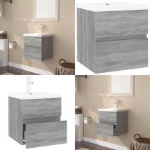Meuble lavabo avec bassin intégré Sonoma gris Bois d'ingénierie - Meuble Lavabo - Meuble Salle De Bain - Vanity Unit - Washbasin Cabinet - Meubles De