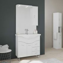 Meuble-Lavabo Salle De Bains 86 Cm, Miroir-Armoire Couleur Blanc
