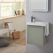 Godart - Meuble lave-mains Vert avec poignée noire et porte serviette - Mitigeur à gauche - L.48 x h. 52.5 cm - Houston