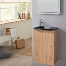 Godart - Meuble lave mains wc effet chêne avec lave-mains design noir - l.42.5 x h. 68.6 cm - sans robinetterie - Austin