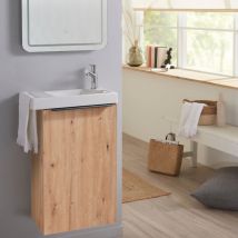 Godart - Meuble lave mains wc effet chêne avec porte serviettes - L.48 x h. 72.5 cm - pour robinetterie à droite - Austria
