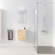 Aurlane - Meuble Lave Mains mini 40x50x22 cm - Blanc et Chêne Clair