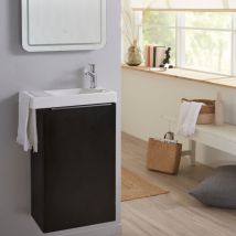 Godart - Meuble lave mains wc noir mat avec porte serviettes - l.48 x h. 72.5 cm - pour robinetterie à droite - Austria