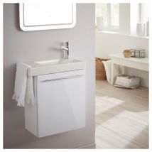 Meuble lave-mains pour wc blanc avec porte serviette et mitigeur à droite