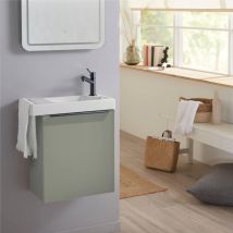 Godart - Meuble lave-mains Vert avec poignée noire et porte serviette - robinet eau froide à droite - L.48 x h. 52.5 cm - Houston 2
