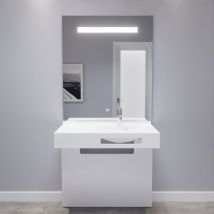 Cuisibane - Meuble lea 90 cm avec plan vasque déportée à droite et miroir led Elégance ht105 - Blanc