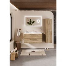 Sanitaire - Meuble neptune Bois Clair 100cm Centrée avec miroir lite