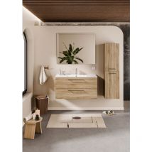 Sanitaire - Meuble neptune Bois Clair 100cm -Vasque Centrée - Miroir Slim