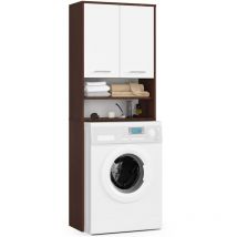 Abamihome - Colonne salle de bains akord fin Wengé 64 cm 2 portes façade Blanche 4 étagères 64x30x180 cm