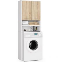 Abamihome - Colonne salle de bains akord fin Blanche 64 cm 2 portes façade Chêne Sonoma 4 étagères 64x30x180 cm