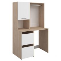 Vente-unique - Meuble pour machine à laver avec penderie et placards - Naturel clair et blanc - L111 x H184 cm - erkano