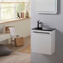 Planetebain - Meuble pour wc blanc avec lave mains design noir et mitigeur noir