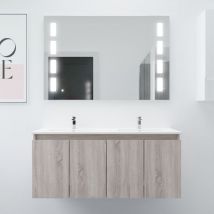 Cuisibane - Meuble proline 120 cm avec plan double vasque et miroir Prestige- Bois- Plan vasque en Céramique