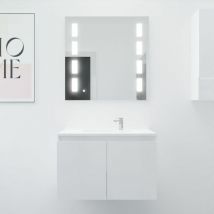 Meuble proline 80 cm avec plan vasque et miroir Prestige- Blanc- Plan vasque en Résine