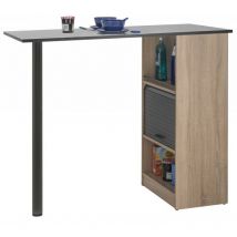 Beaux Meubles Pas Chers - Meuble Rangement de Cuisine Chêne avec Table - Coloris: Noir