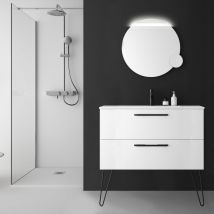 Planetebain - Meuble salle de bain 100 cm blanc à suspendre simple vasque avec poignets et pieds noirs - So matt