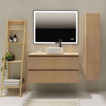 Godart - Meuble salle de bain 100 cm pour vasque à poser - Effet chêne sonoma - a suspendre - Karaib 2