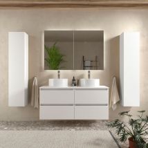 Meuble salle de bain - 120 cm - Double vasques à poser - Blanc mat - a suspendre - karaib