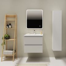 Godart - Meuble salle de bain 60 cm - Plan vasque céramique - Blanc mat - a suspendre - Karaib 2