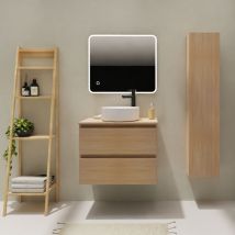 Godart - Meuble salle de bain 70 cm pour vasque à poser - Effet chêne sonoma - a suspendre - Karaib 2