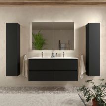 Salgar - Meuble salle de bain - 120 cm - Plan double vasques céramique - Noir mat - a suspendre - karaib