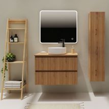 Godart - Meuble salle de bain 80 cm pour vasque à poser - Effet bois strié - a suspendre - Karaib 2