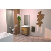 Ondee - Meuble de Salle de Bain belis - a suspendre - Miroir Affleurant - 60cm - Bois