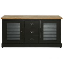 Made In Meubles - Meuble à portes persiennes en pin massif noir 150 cm Manel